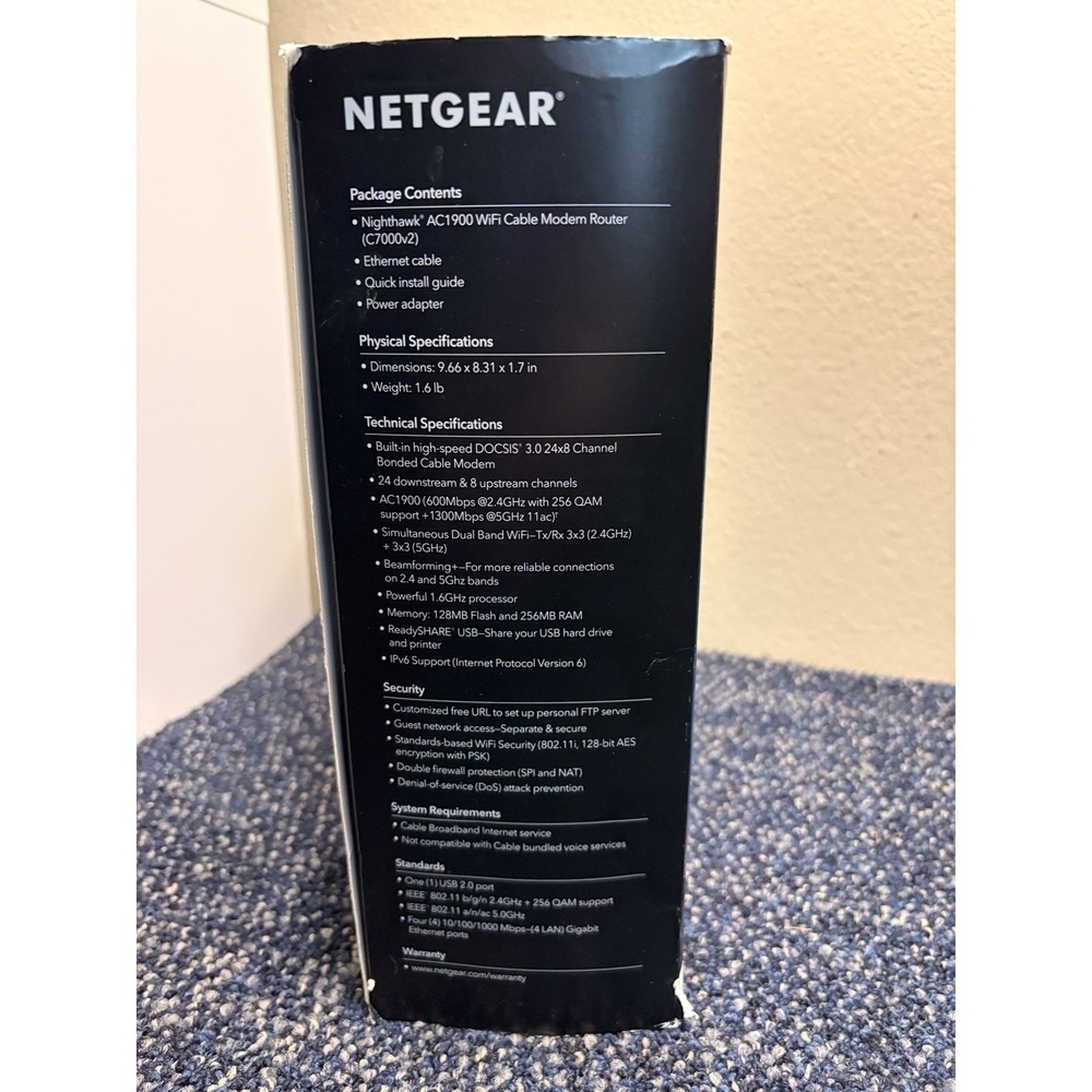 NETGEAR Nighthawk AC1900 WiFi Cable Modem Router DOCSIS 3.0 C7000v2 Black - Picture 4 of 6